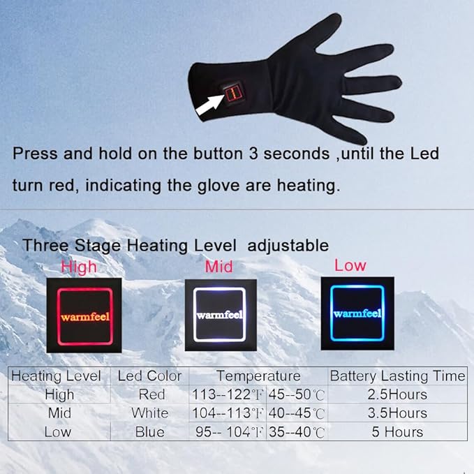 Rechargeable Battery Electric Heated Gloves for Arthritis Hands, Ultrathin Hand Warmer Motorcycle or Bicycle Riding Skiing Fishing Gloves Screen Touchable