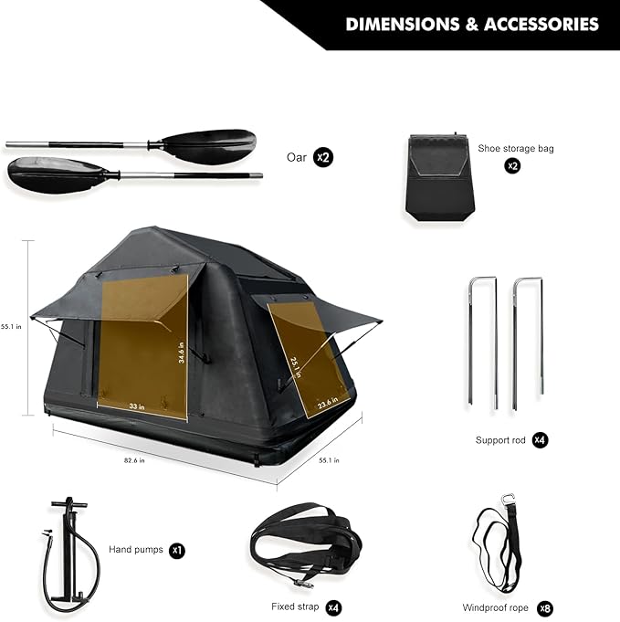 4x4 Offroad Car Roof Top Tent, Outdoor Portable 2-3 People Amphibious Inflatable Floating Tents for SUV,Truck and Universal Auto Self-Driving Touring Camping