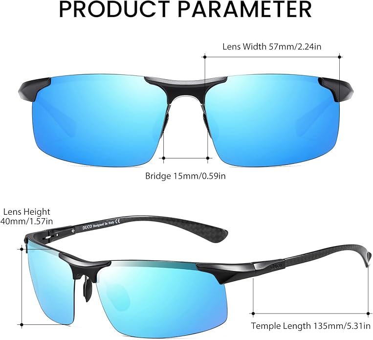 DUCO Mens Sunglasses Polarized Sports Fishing Running Driving Carbon Fiber Sunglasses for Men UV400 Protection DC8277