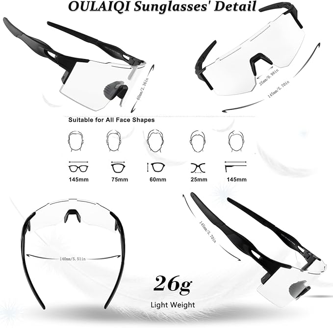 OULAIQI Cycling Sunglasses Polarized Sunglasses for Cycling Men Women with 1 Lens or 3 Interchangeable Lens Baseball Glasses