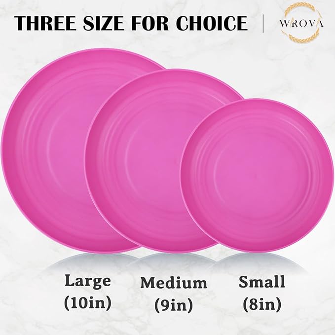 Wheat Straw Plates - Unbreakable 10 Inch Dinner Plates Set of 8 - Dishwasher & Microwave Safe, Easy to Clean for Kitchen, Camping - White, Pink, Purple