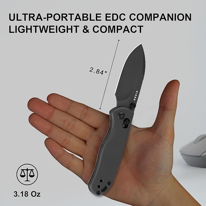 Kizer Drop Bear 2 Pocket Knife, 2.84" Nitro-V Drop Point Blade Folding Knife with Gray Aluminum Handle, Clutch Lock EDC Knives with Jimping on Spine for Men Women V3619.2KD2