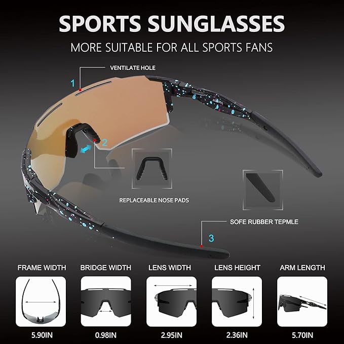 OULAIQI Cycling Sunglasses Polarized Sunglasses for Cycling Men Women with 1 Lens or 3 Interchangeable Lens Baseball Glasses