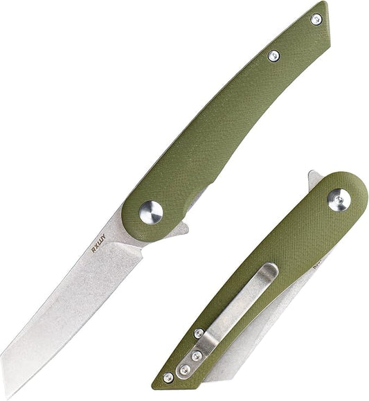 Folding Pocket Knife, 2.79” 14C28N Steel Blade Micarta Handle Flipper Liner Lock Small Praxis EDC Folding Knife, Sharp Camping Outdoor Survival Knives for Men Women (Green)
