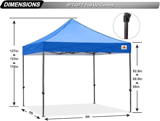 ABCCANOPY Patio Pop Up Canopy Tent 8x8 Commercial-Series (Blue)
