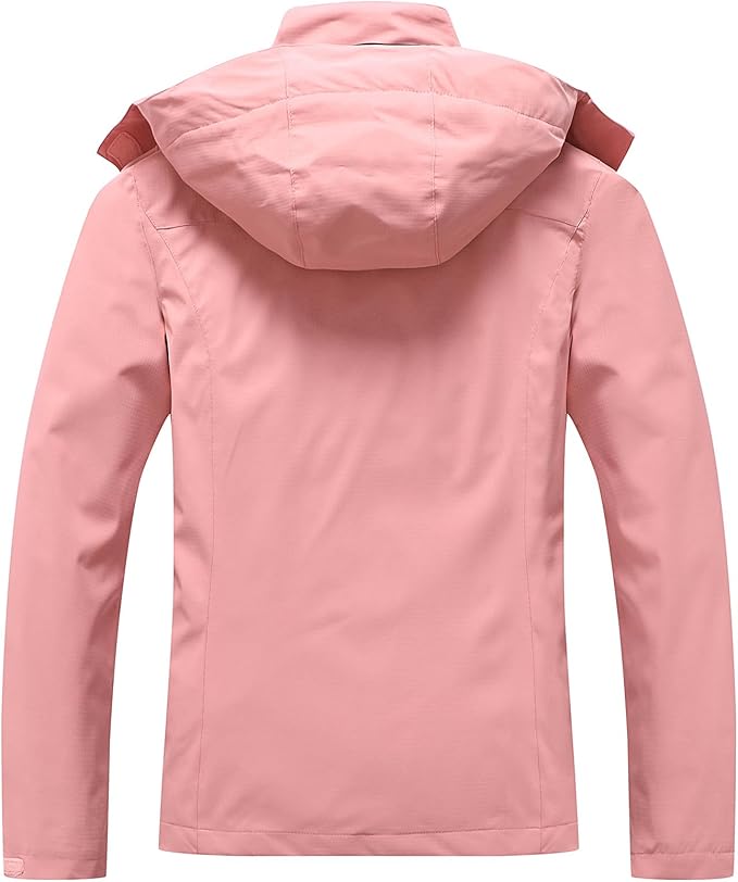 Women's Waterproof Raincoat Lightweight Rain Jacket Detachable Hood Travel Outdoor