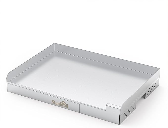 Stanbroil Universal Stainless Steel Grill Griddle with Even Heat Cross Bracing for BBQ Charcoal/Gas Grills, Camping, Tailgating, and Parties 18” x 12.5”