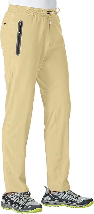 TBMPOY Men's Lightweight Hiking Travel Pants Breathable Athletic Fishing Active Joggers Zipper Pockets