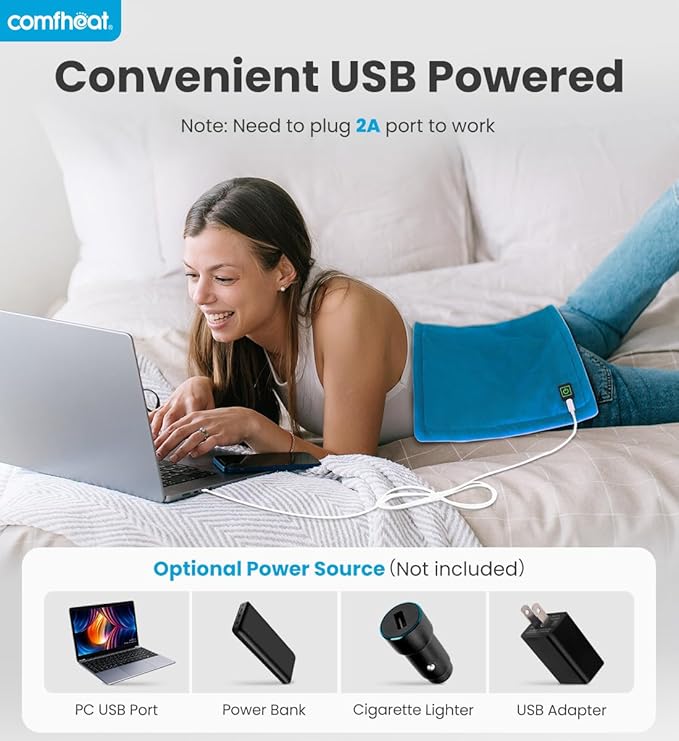 USB Heating Pad, 5V Heated Travel Pads, 3 Heat Settings & Auto Shut Off, Hot Therapy for Pain Relief Abdomen Cramps (16"x 12") (Non-Chargeable) Blue