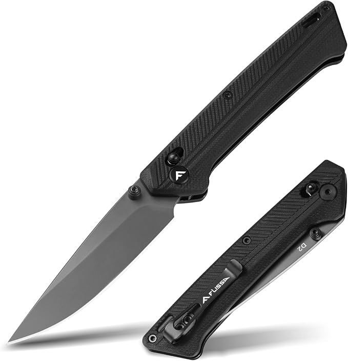 FLISSA Pocket Knife, Folding Knife with D2 Steel Blade, Shaft Lock, G10 Handle, Ball Bearing and Pocket Clip for EDC, Camping, Hiking, Fishing, Outdoor Activities