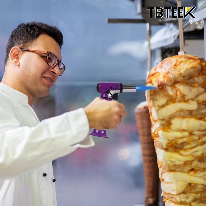 TBTeek Butane Torch, One-hand Operation Kitchen Torch with Adjustable Flame for Grilling, Baking and Soldering (Excluding Butane Gas), Purple