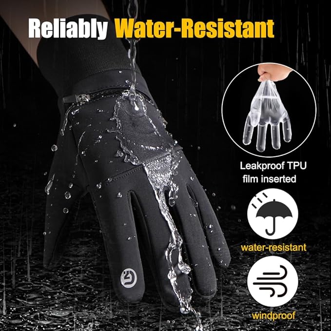 Winter Gloves for Men Women - Waterproof, Touchscreen, Thermal Snow Gloves for Running, Cycling, Driving