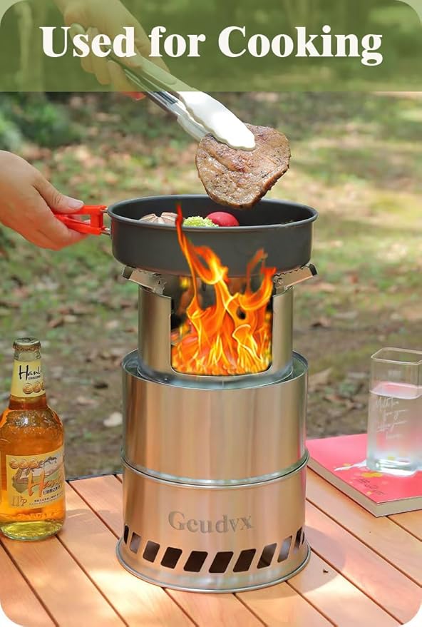 Portable Folding Stove Mini Camping Stove Stainless Steel Wood Burning Stoves Emergency Cooking Folding Camping Stove with Grill Grid Carry Bag for Backpacking Traveling Camping Hiking Stove