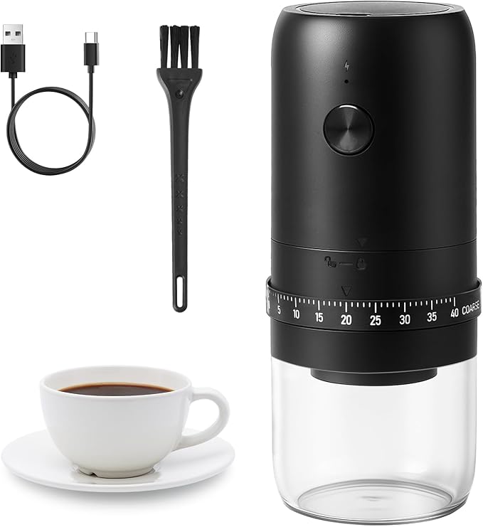 Portable Electric Burr Coffee Grinder with 40 Adjustable Settings, Conical burr coffee grinder, Coffee Bean Grinding Machine with Conical Burr Coffee Grinder 1800mAh Rechargeable for Travel, Home