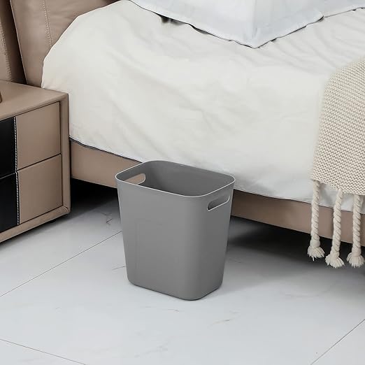 UUJOLY Plastic Small Trash Can Wastebasket, Garbage Container Basket for Bathrooms, Laundry Room, Kitchens, Offices, Kids Rooms, Dorms, 3.5 Gallon, 3.5 Gallon, Grey