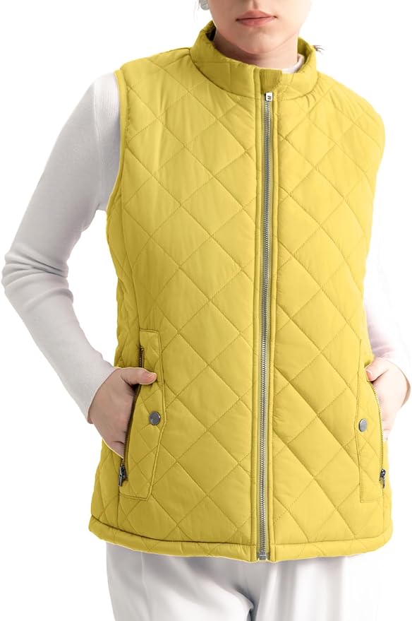 Women's Vest, Quilted Puffer Water-Resistant Zip With Pockets