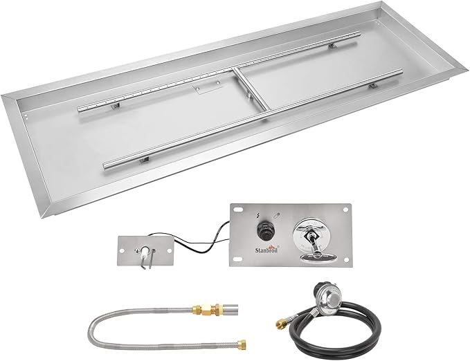 Stanbroil 24 x 8 Inch Rectangular Drop-in Gas Fire Pit with Spark Ignition Kit, 304 SS, Propane Gas Version, 90,000 BTU’s Max