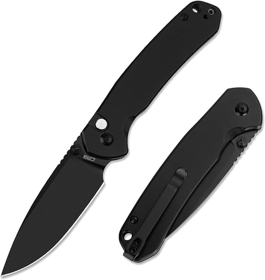 CJRB Folding Knife Pyrite (J1925) AR-RPM9 Blade and Black PVD Stainless Steel Handle Button Lock EDC Pocket Knife with Clip