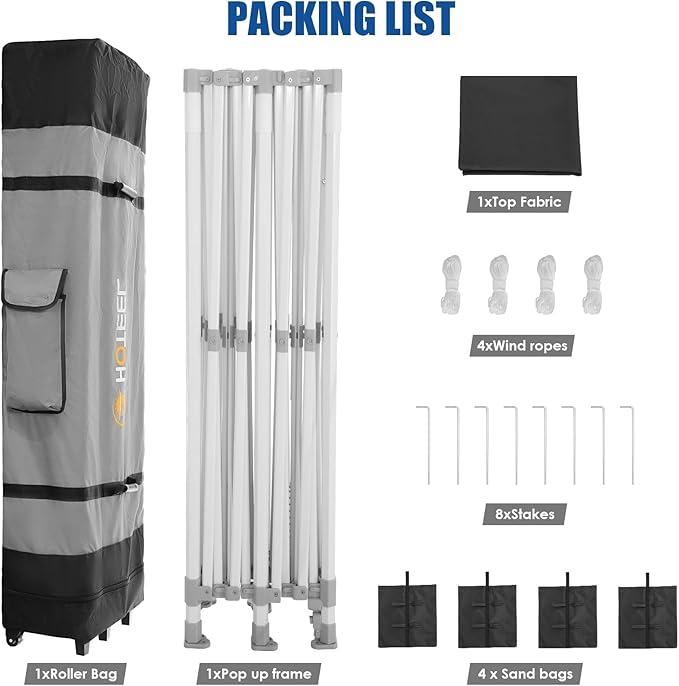 HOTEEL 10x20 Pop up Canopy Tent for Parties, Heavy Duty Easy Setup Tent Without Sidewalls, Outdoor Commercial Instant Gazebo for Wedding Event, with Roller Bag & Sand Bags, Black(Hexagonal Frame)