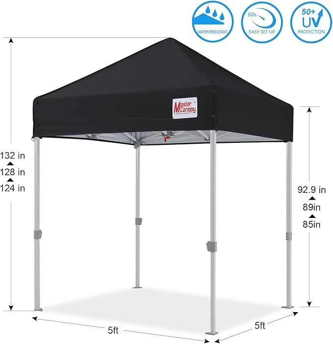 MASTERCANOPY Pop Up Canopy Tent Commercial Grade Instant Shelter (5x5, Black)