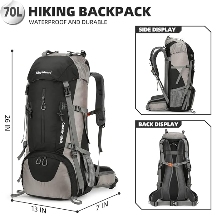 70L Hiking Backpack with Rain Cover Lightweight Travel Backpack Waterproof Camping Backpack