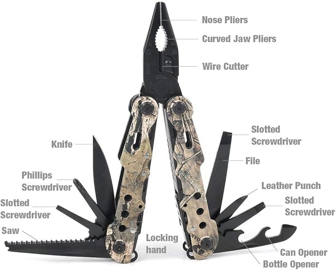 MOSSY OAK Multitool, 13-in-1 Folding Multi Tool Plier with Nylon Sheath, Stainless Steel Camo EDC Tool, Portable Pocket Knife for Camping, Survival, Hunting, Hiking, Outdoor & Christmas Gifts for Men