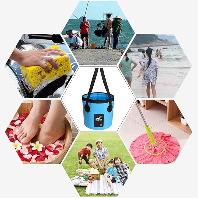 Collapsible Bucket with Handle, Multifunctional Foldable Water Container for Camping, Hiking, Traveling, Fishing, Washing, Gardening, Waterproof, Durable, Lightweight, Black