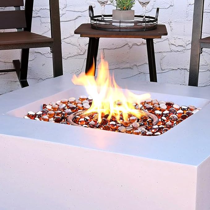 20 Pounds Firepit Glass, 3/4 Inch Glass Beads, Rocks for Fire Pit Table, Fireplace and Fire Bowl, Round FirePit Beads, Amber