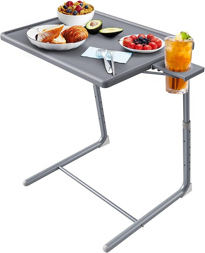 Adjustable TV Tray Table - TV Dinner Tray on Bed & Sofa, Comfortable Folding Table with 6 Height & 3 Tilt Angle Adjustments (Gray)
