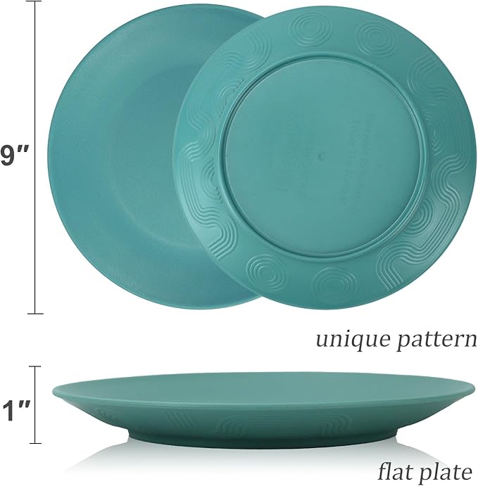 Wheat Straw Dinner Plates 9 Inch Unbreakable Set of 8 - Dishwasher & Microwave Safe Plastic Plates Reusable - Lightweight Plates for Kitchen,Camping,Apartment,Dorm,RV,Party - Colorful