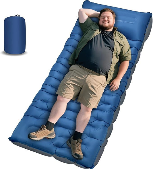 Camping Sleeping Pad, Extra Thick 6 Inch Camping Mat with Pillow Built-in Foot Pump Ultralight Inflatable Sleeping Pads Compact for Hiking Backpacking Camping Traveling Tent, Portable Sleeping Mat