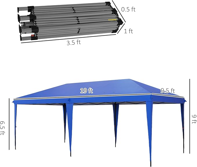 Outsunny 10' x 19.2' Pop Up Canopy Tent, Heavy Duty Tent for Parties, Outdoor Instant Gazebo Sun Shade Shelter with Carry Bag for Catering, Events, Wedding, Backyard BBQ, Blue