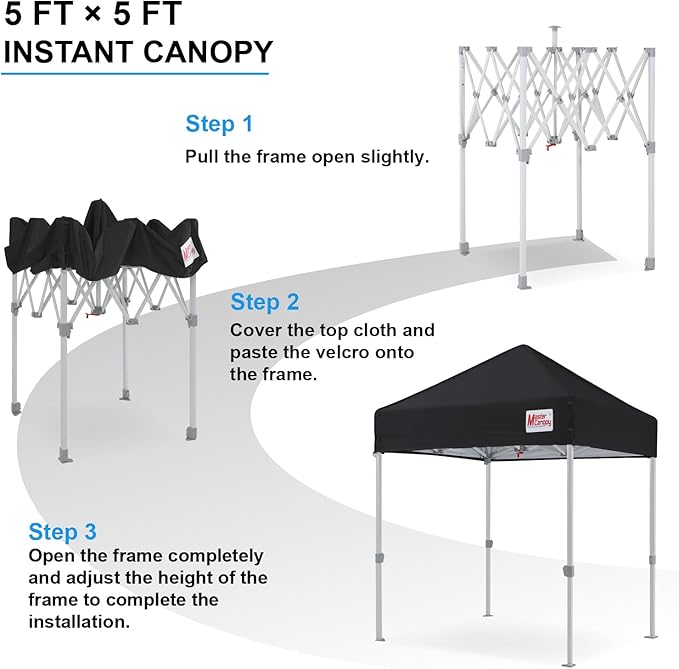 MASTERCANOPY Pop Up Canopy Tent Commercial Grade Instant Shelter (5x5, Black)