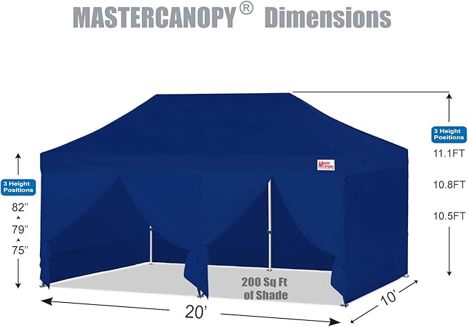 MASTERCANOPY Heavy Duty Pop-up Canopy Tent with Sidewalls (10x20,Navy Blue)