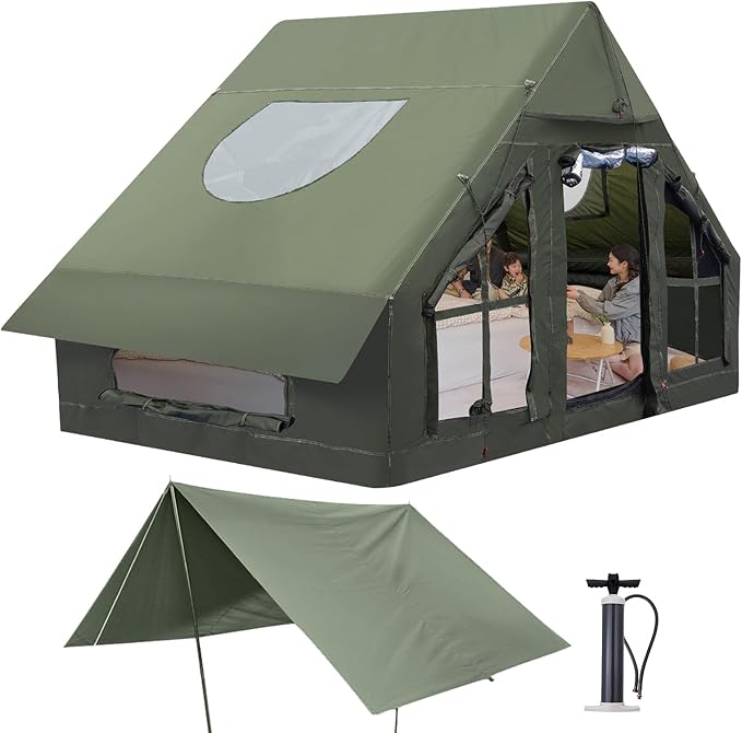Inflatable Camping Tent with Pump, 4 Season Inflatable Tents for Camping, Inflatable House Tent Waterproof Easy Setup Glamping Tent