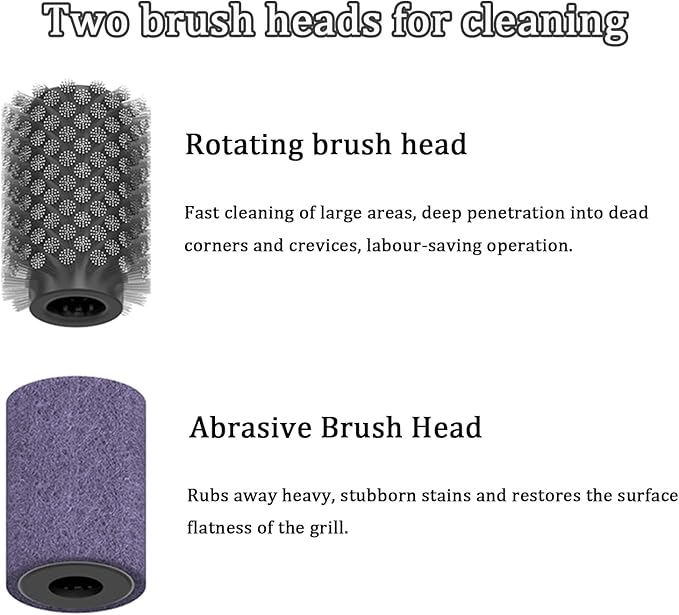 New Electric BBQ Grill Brush,Rechargeable BBQ Cleaning Brush,Carries Two Replacement Cleaning Brushes,Grill Accessories Black