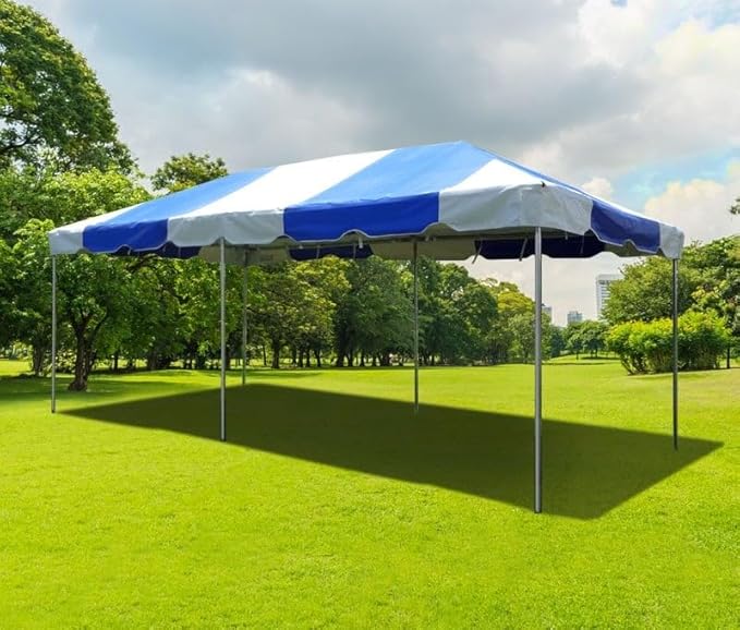 Party Tents Direct 10'x20' Weekender West Coast Tent Frame Party Tent (Blue/White) PVC Top with Storage Bag - Tents for Parties, Weddings, Birthdays, Banquets, Fiestas, Workshop, Outdoor Event
