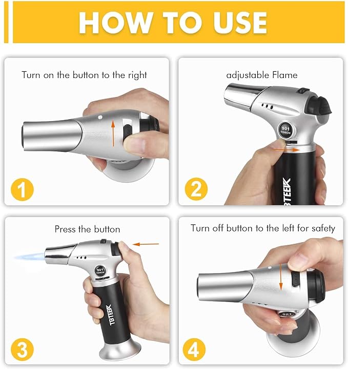 TBTeeK Butane Torch, Kitchen Torch Cooking Torch with Safety Lock & Adjustable Flame for Cooking, BBQ, Baking, Brulee, Creme, DIY Soldering, 2Pack (Butane Not Included)