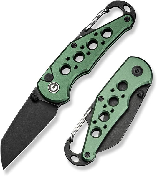 CIVIVI Pragma Folding Knife, Pocket Knife Multitool with EDC Carabiner, Bottle Opener, 2.2" Nitro-V Blade Aluminum Handle, Ideal Gift for Men Women C23062B-3 (Green)