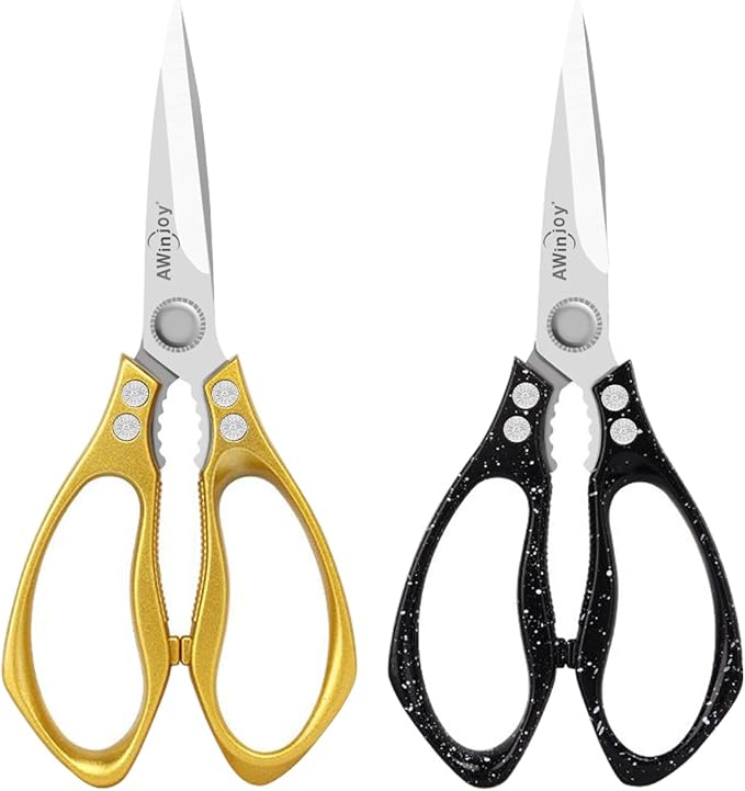 Heavy Duty Sharp Kitchen Scissors, Multipurpose Cutting Scissors for Meat, Chicken, Fish, Poultry, Herbs, Bread - Dishwasher Safe - Gift (Gold)