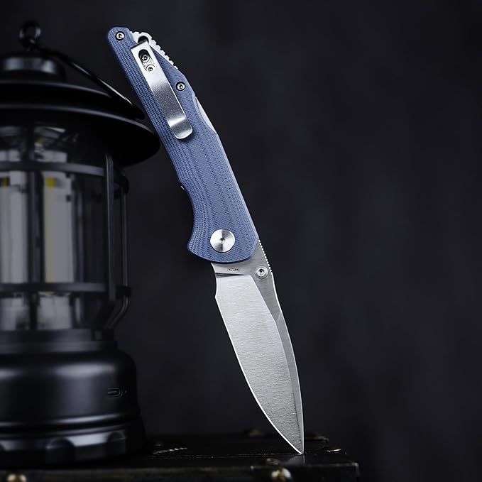 Pocket Knife for Men,EDC Folding Knife with Reversible Clip,3.3in 14C28N Blade, Thumb Studs & Lockback Outdoor Knives, Camping Tool,Arae-03G(Satin)