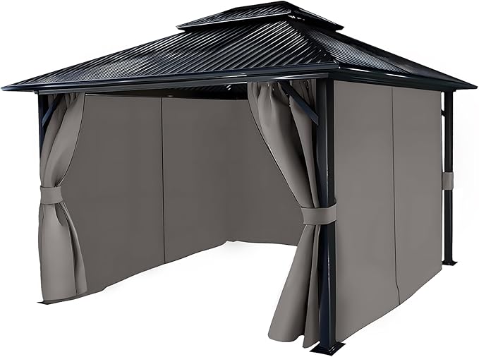 COWVIE 4-Panel 10' x 12' Gazebo Replacement Curtains, Patio Privacy Sidewalls with Double Zipper, Replacement for Outdoor Gazebo Canopy (Curtain Only)