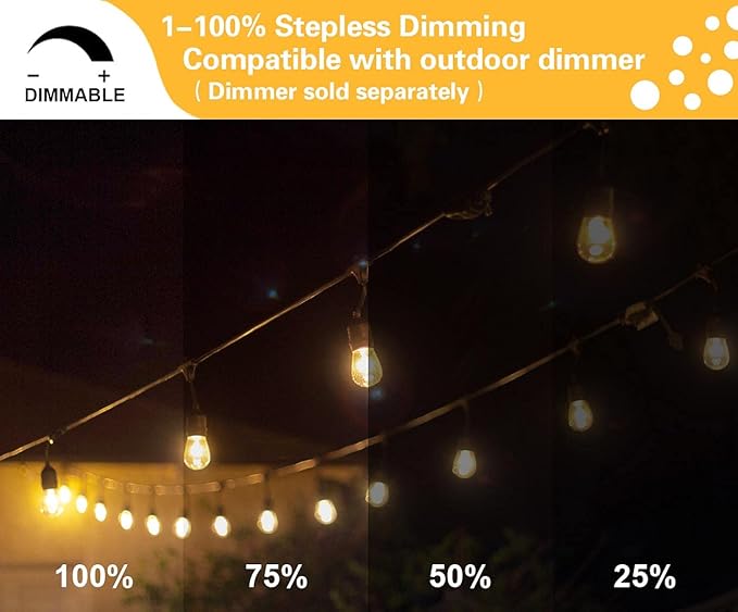 SUNTHIN Outdoor String Lights, 8 Pack 48FT Edison String Lights Commercial Grade with 11W Dimmable Bulbs for Patio, Garden, Backyard, Deck, Porch, Bistro, Cafe