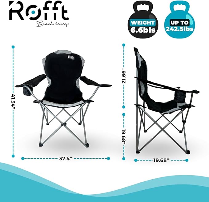 Camping Folding Chairs | Heavy Duty | Supports 250 LBS | Steel Frame | Collapsible with Cup Holder | High Back | 21" D x 36" W x 42" H