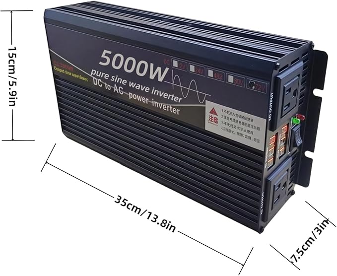 5000W Power Inverter 24V DC to 110V AC Converter with LED Display Dual AC Outlets Dual Fans Radiating for RV, Camp, Boat and Home Emergency Portable Pure Sine Wave Inverter (LED Screen, 5000W 24V)