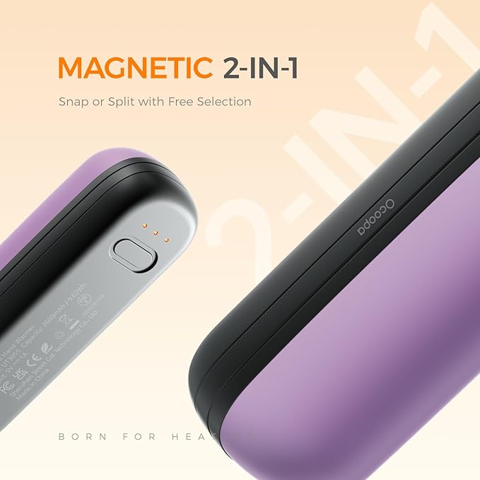 OCOOPA 2 in 1 Magnetic Rechargeable Hand Warmers, UT2s Mini Electric Handwarmers 2 Pack, Split USB-C, Reusable Portable Pocket Heater, Raynauds, Golf, Christmas, Tech Gifts for Women Men