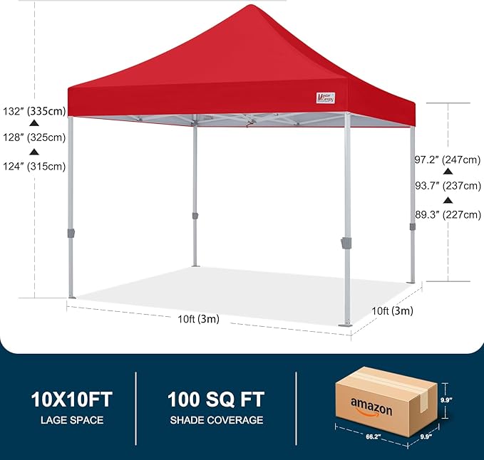 MASTERCANOPY Pop Up Canopy Tent Commercial Grade 10x10 Instant Shelter (Red)