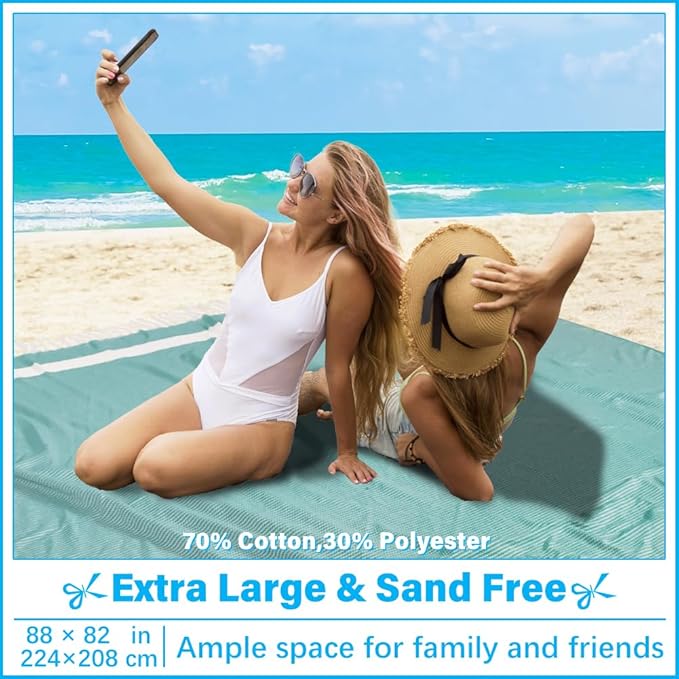 Oversized Turkish Beach Towel Blanket XXL Cotton Sandproof Towels Boho Woven Extra Large Big Sand Free Giant Throw Blankets Huge Quilt XL Picnic Camping Necessities Cloud For Adult Gifts Teal