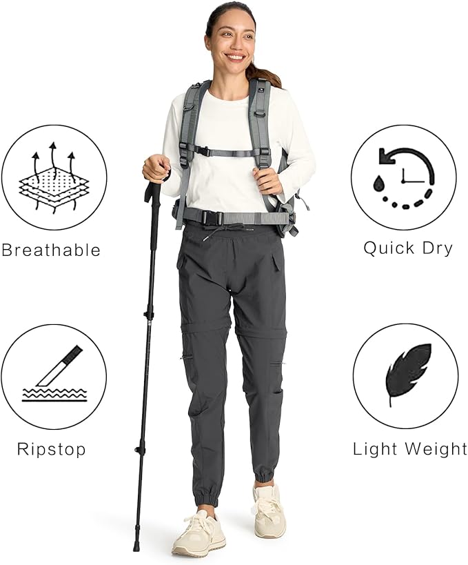smawell Women's Hiking Pants Convertible Lightweight Zip-Off Outdoor Pants Quick Dry Joggers with Pocket