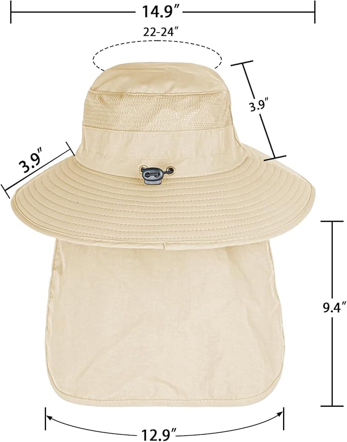 Sun Hats for Men Women Fishing Hat UPF 50+ Breathable Wide Brim Bucket Hats Summer UV Protection Safari Hat with Neck Flap